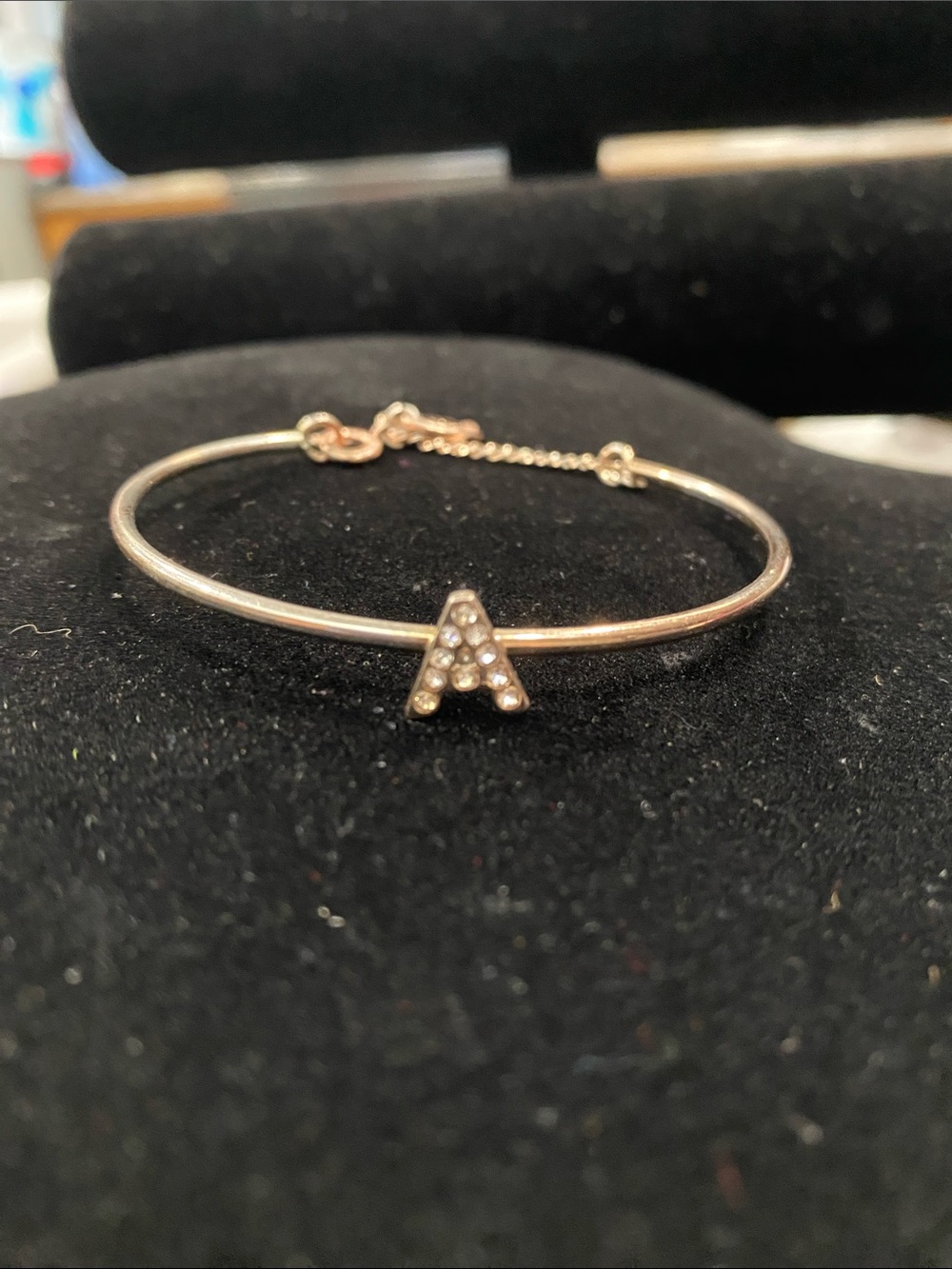 Charming Charlie Crystal Initial 'A' Bangle Bracelet in Rose Gold